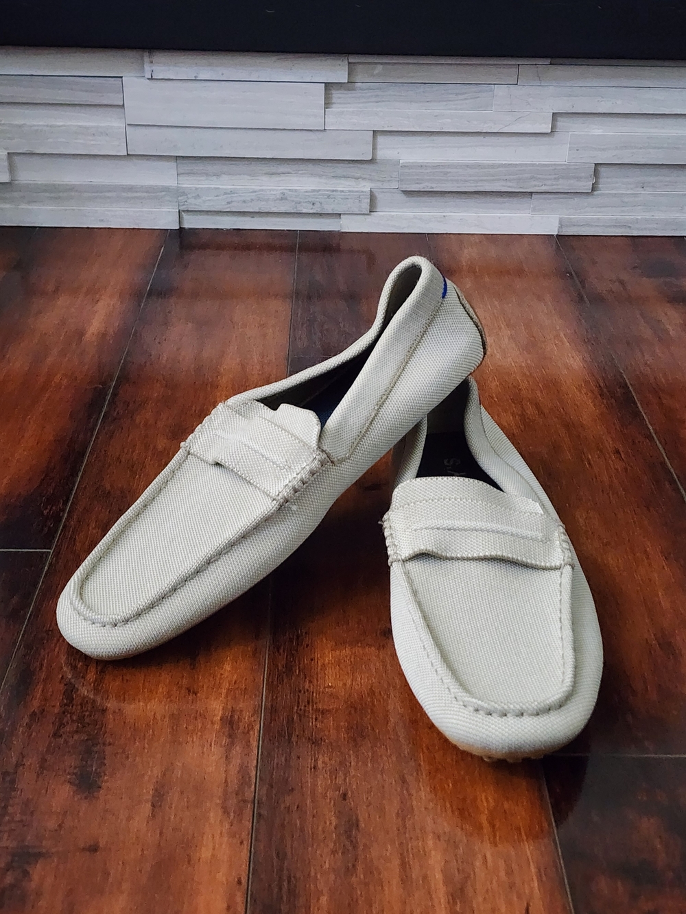 Rothy’s Men’s Driving Loafers White Knit Slip-On Moccasins Size 14